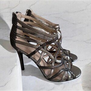 COACH Pewter Silver Metallic Leather Cage Heels Size 9